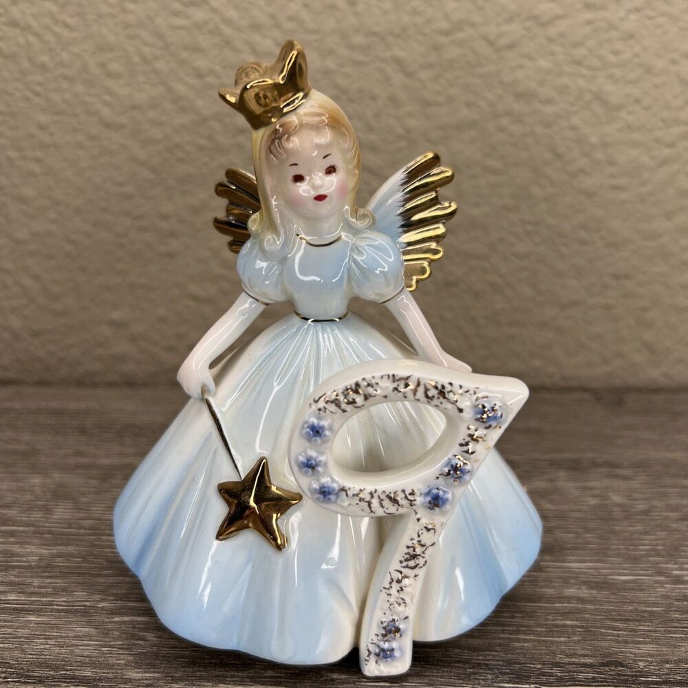 Vintage JOSEF ORIGINALS Birthday Girl Blue Angel Figurine Age 9 Japan